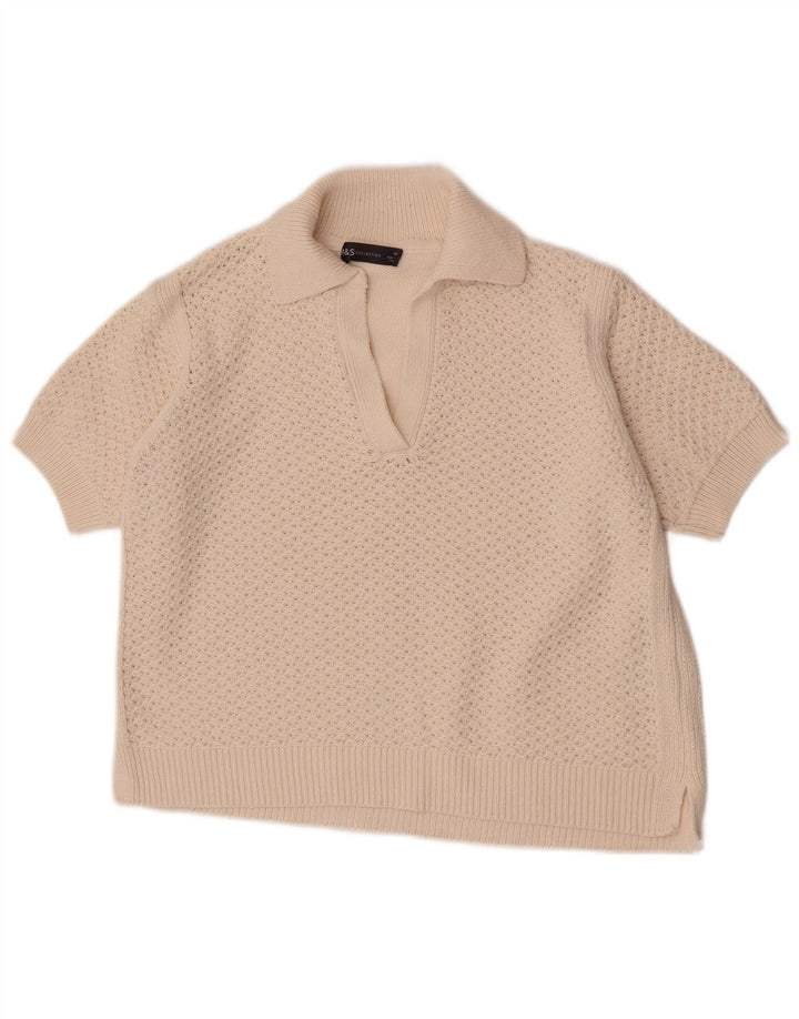 Maglione corto da donna Marks & Spencer con collo a polo UK 14 medio bianco sporco