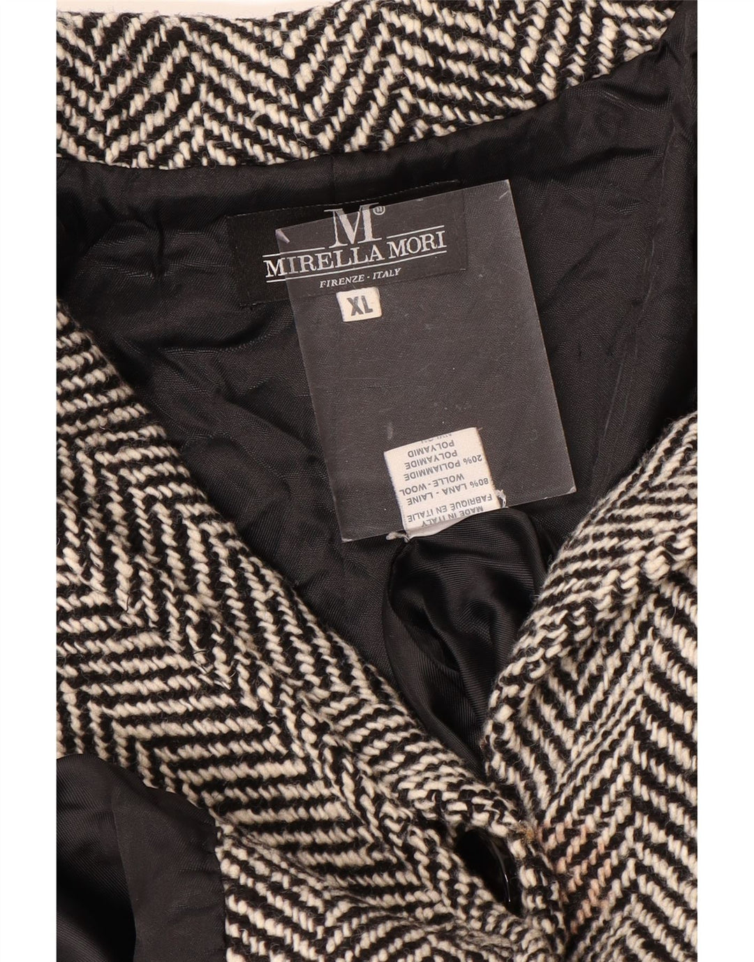 MIRELLA MORI Cappotto oversize da donna UK 18 XL Lana nera a spina di pesce