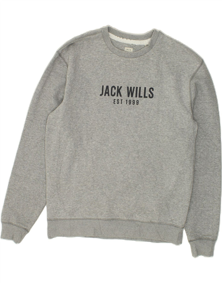 JACK WILLS Mens Graphic Sweatshirt Jumper Small Grey Cotton Vintage Jack Wills and Second-Hand Jack Wills from Messina Hembry 