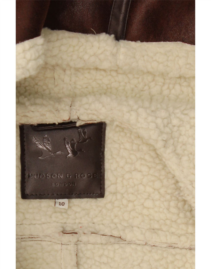VINTAGE Womens Hooded Sherpa Jacket UK 10 Small  Brown Polyester Vintage Vintage and Second-Hand Vintage from Messina Hembry 