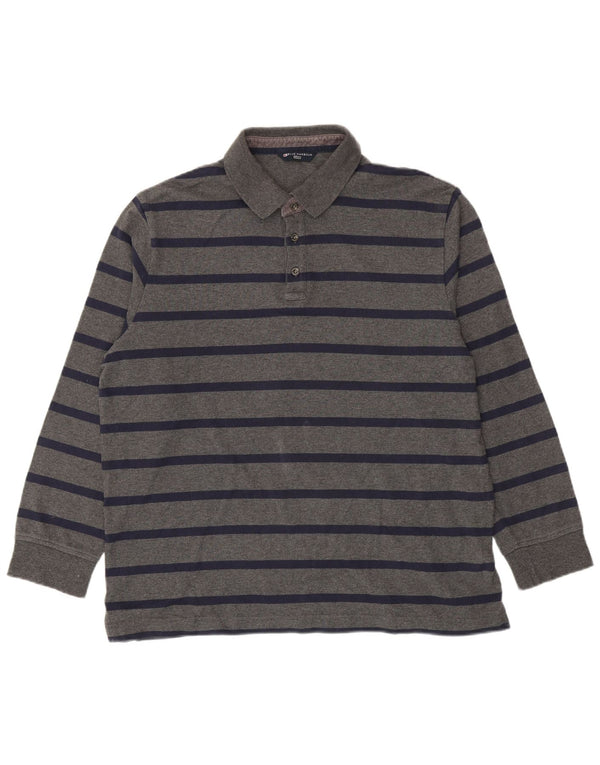 Polo da uomo a maniche lunghe Marks & Spencer grande in cotone a righe grigie