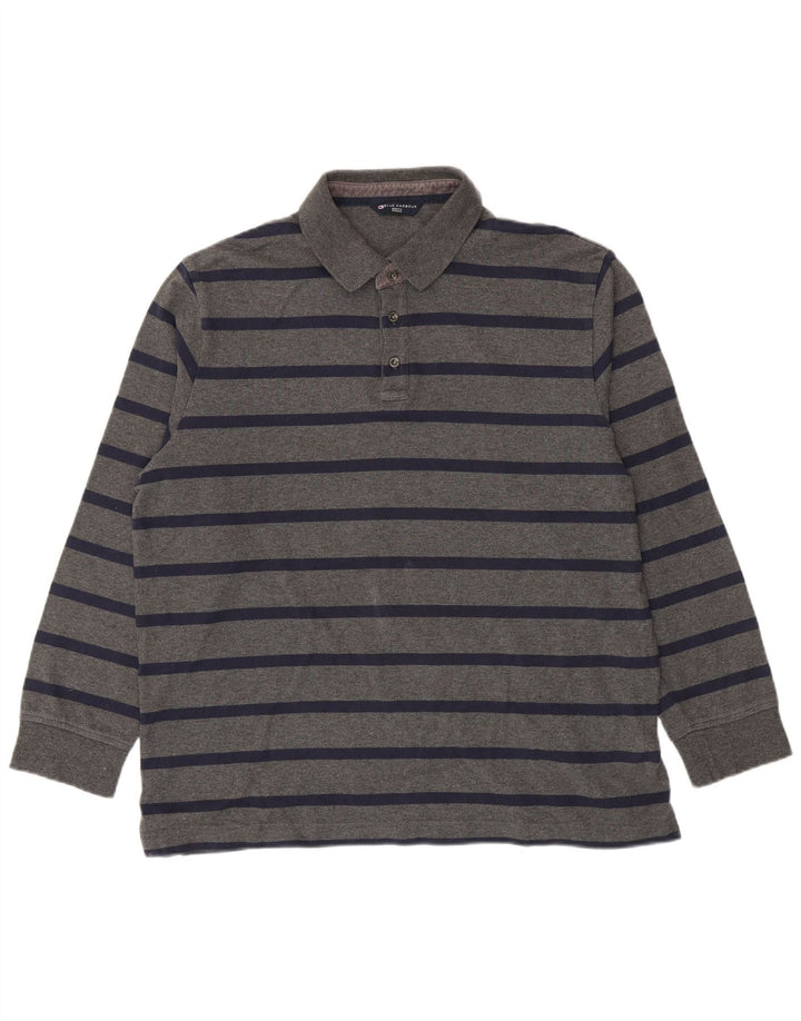 Polo da uomo a maniche lunghe Marks & Spencer grande in cotone a righe grigie