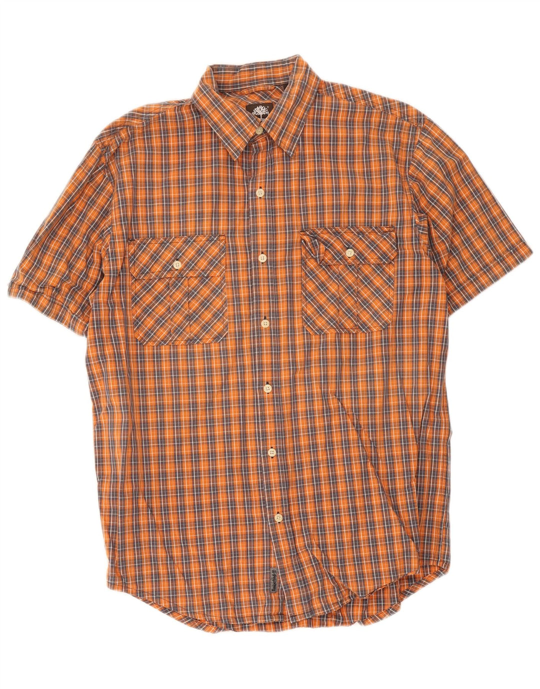 Camicia a maniche corte da uomo Timberland in cotone a quadri arancione medio