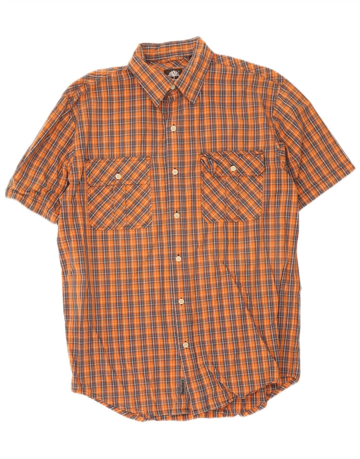 Camicia a maniche corte da uomo Timberland in cotone a quadri arancione medio