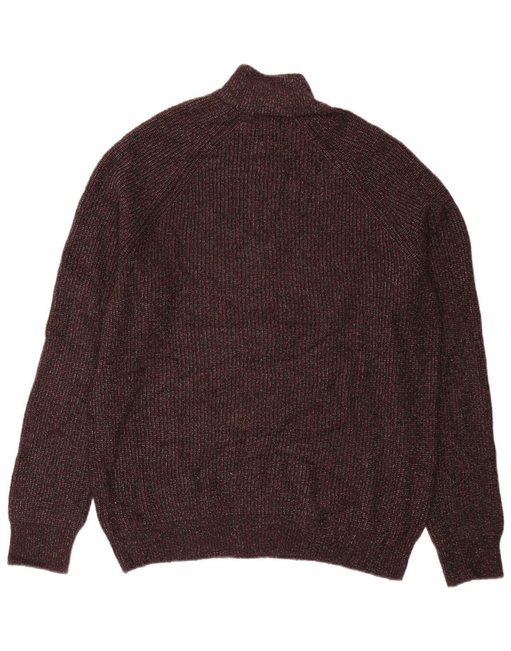 Maglione da uomo Marks & Spencer con zip e collo grande chiazzato bordeaux