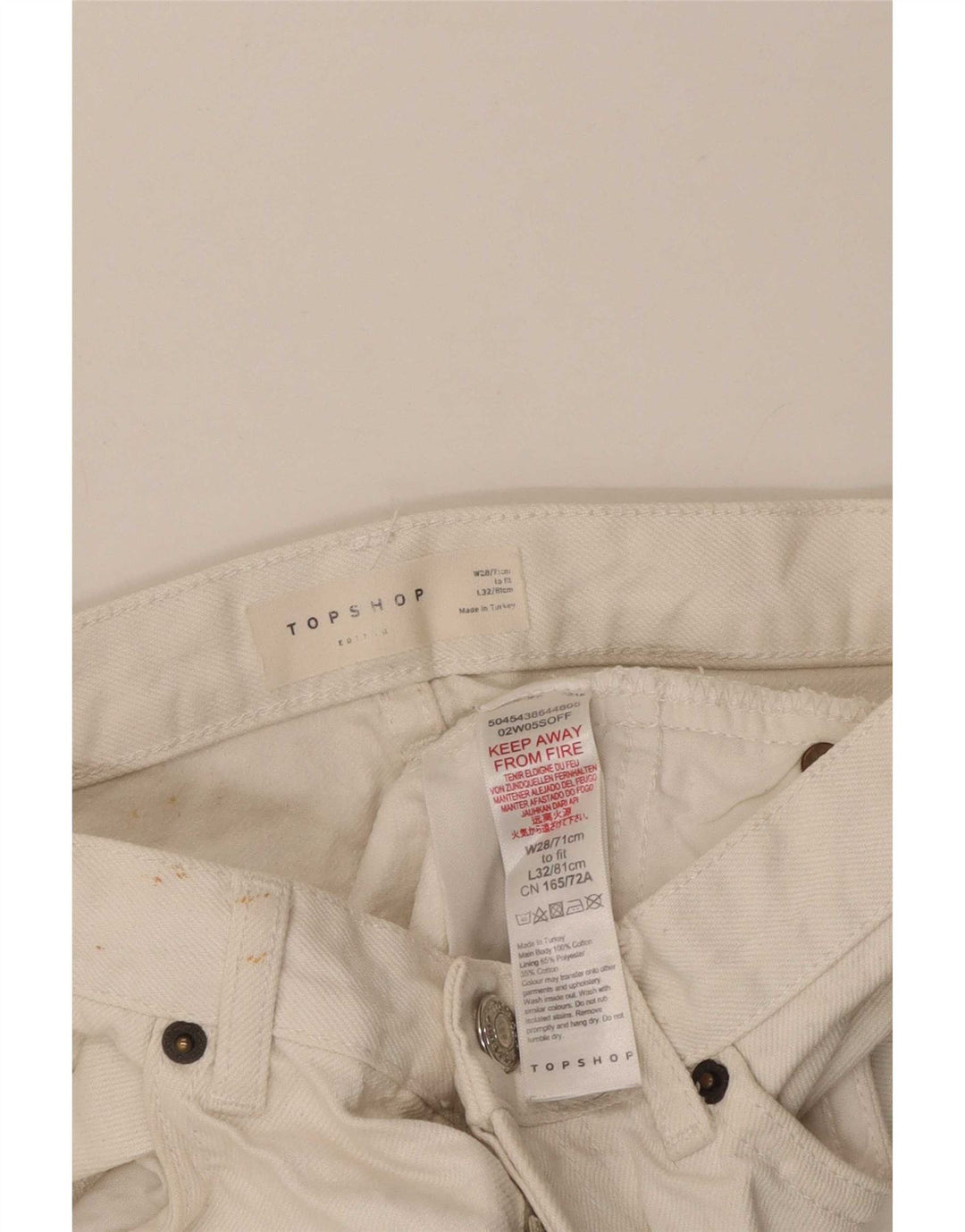 Pantaloncini di jeans da donna Topshop W28 poliestere bianco medio