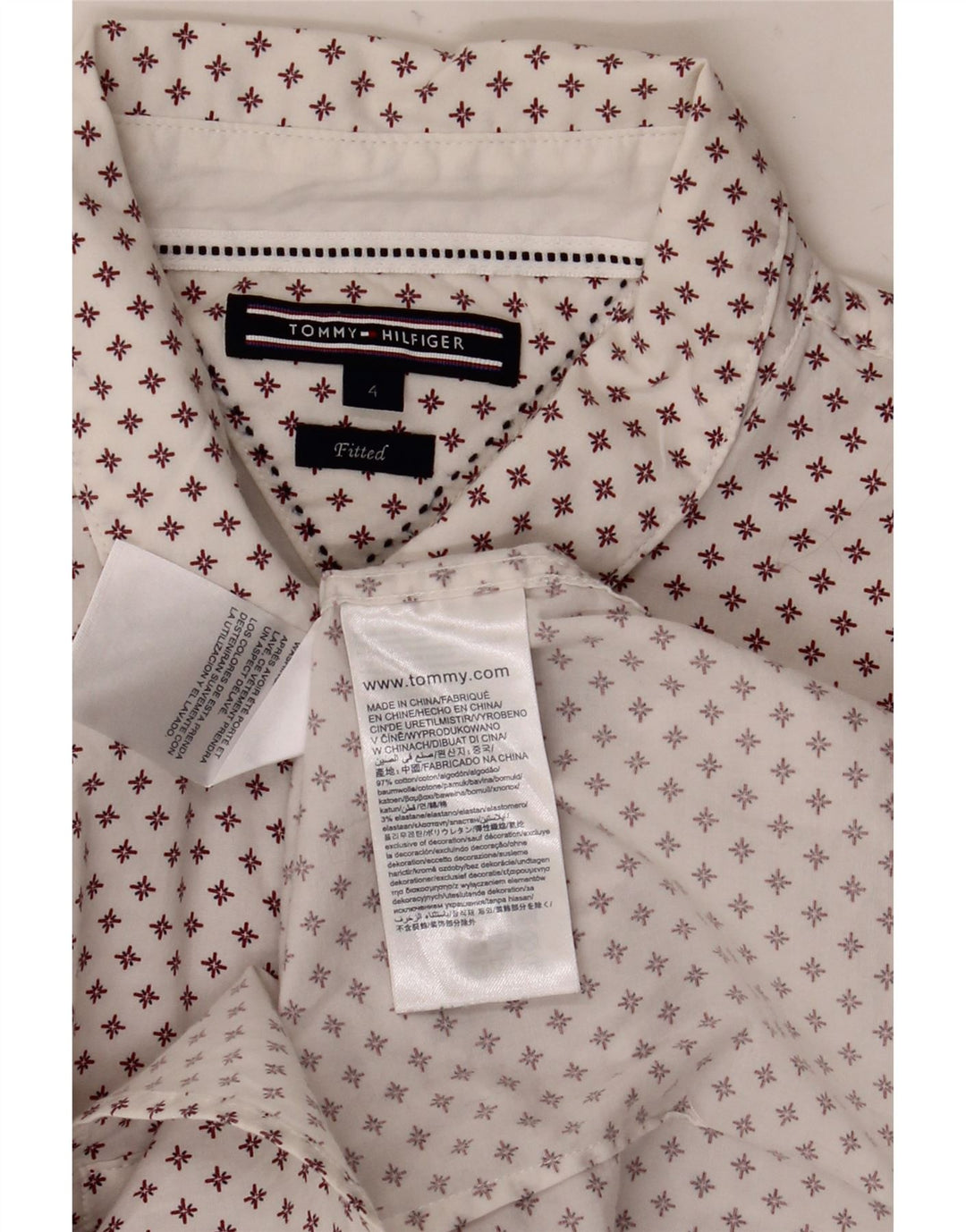 Camicia da donna aderente con motivo astratto Tommy Hilfiger US 4 Small in cotone bianco