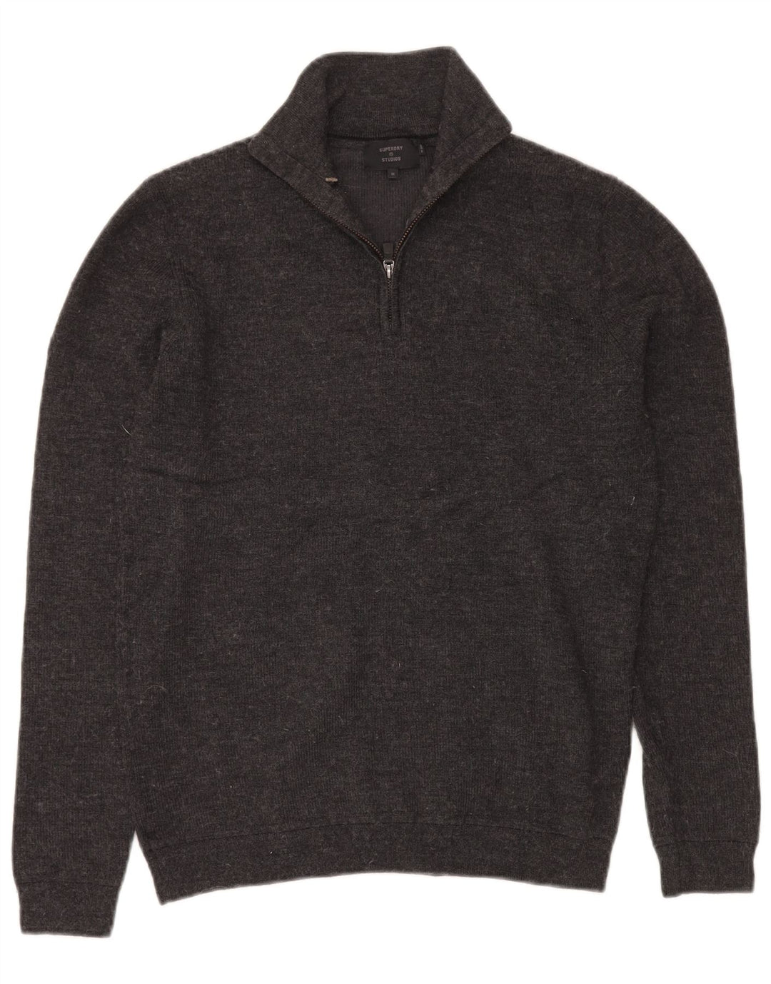 Maglione da uomo con zip e collo SUPERDRY in lana merino grigio medio