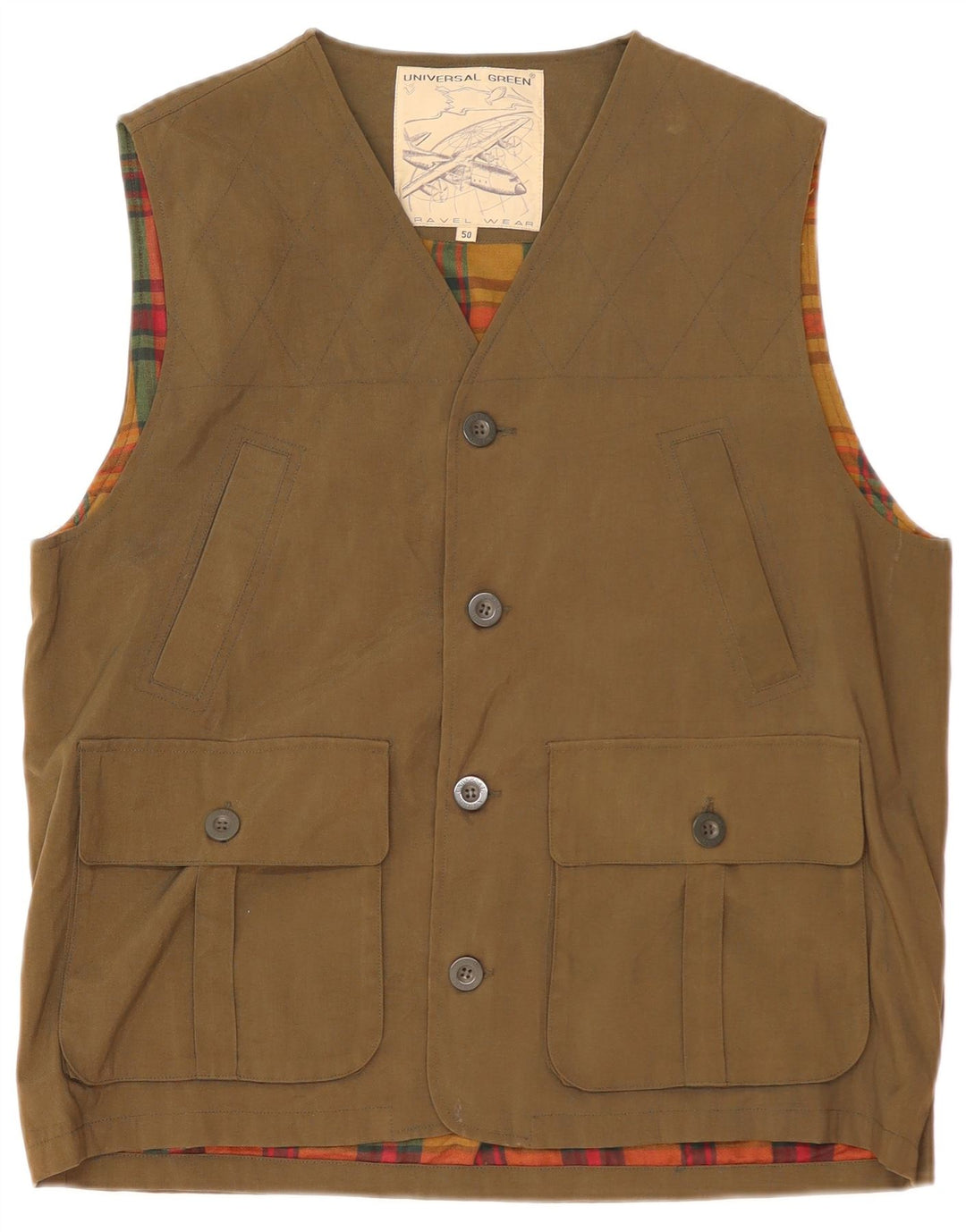 Gilet pratico da uomo vintage IT 50 Large Khaki in poliammide