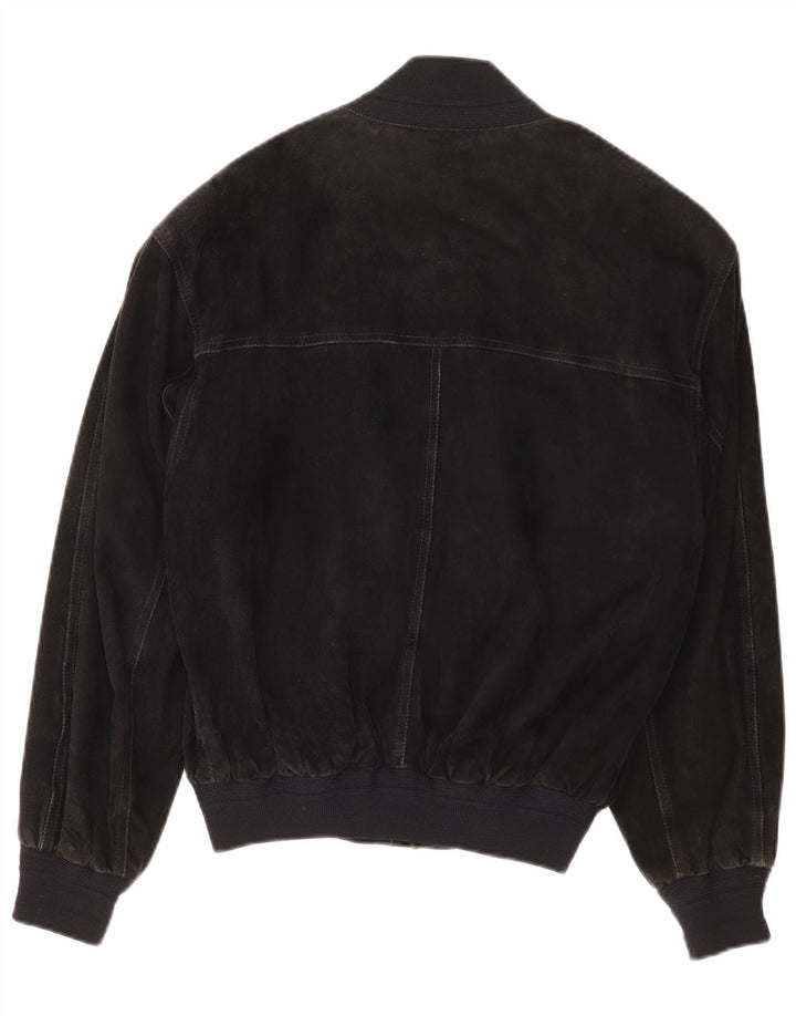 Giubbotto bomber vintage in pelle scamosciata da uomo IT 48 in pelle nera media