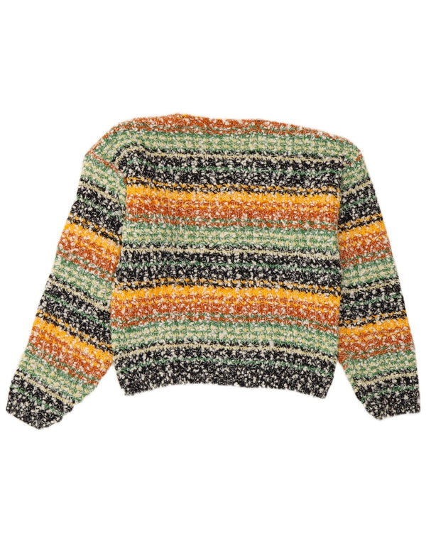 Maglione maglione vintage da donna con scollo a barca UK 10 piccolo a righe multicolore
