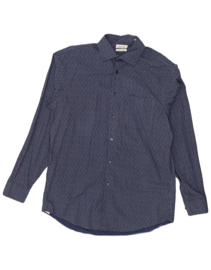 Camicia da uomo Regular Fit Calvin Klein taglia 15 1/2 media blu navy maculato