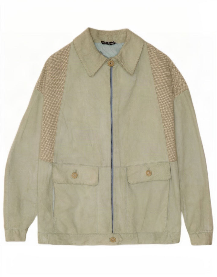 Giacca vintage in pelle scamosciata da donna IT 44 in pelle verde medio