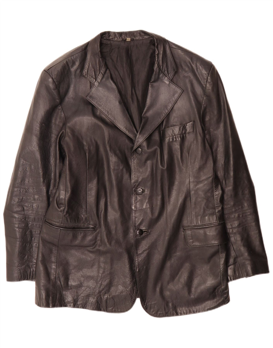 Giacca blazer in pelle vintage da uomo a 3 bottoni IT 54 XL nera