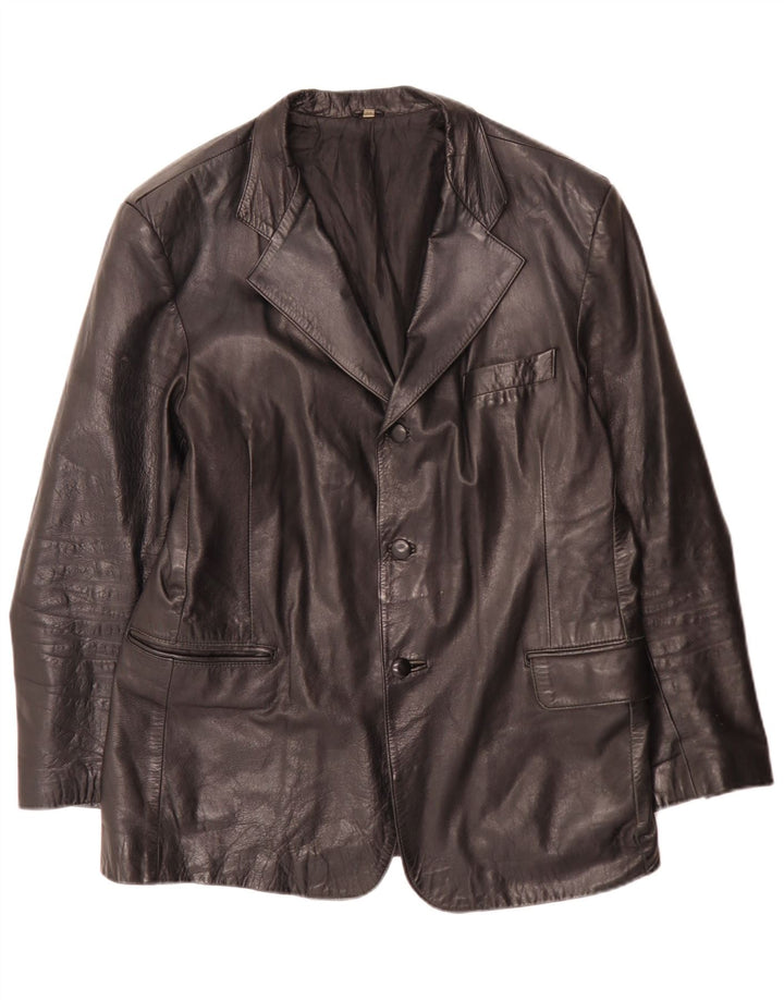 Giacca blazer in pelle vintage da uomo a 3 bottoni IT 54 XL nera