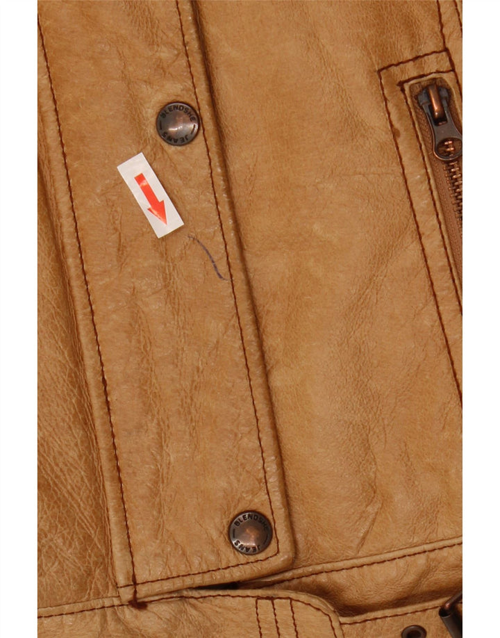 Giacca in pelle da donna vintage UK 12 Pelle beige media