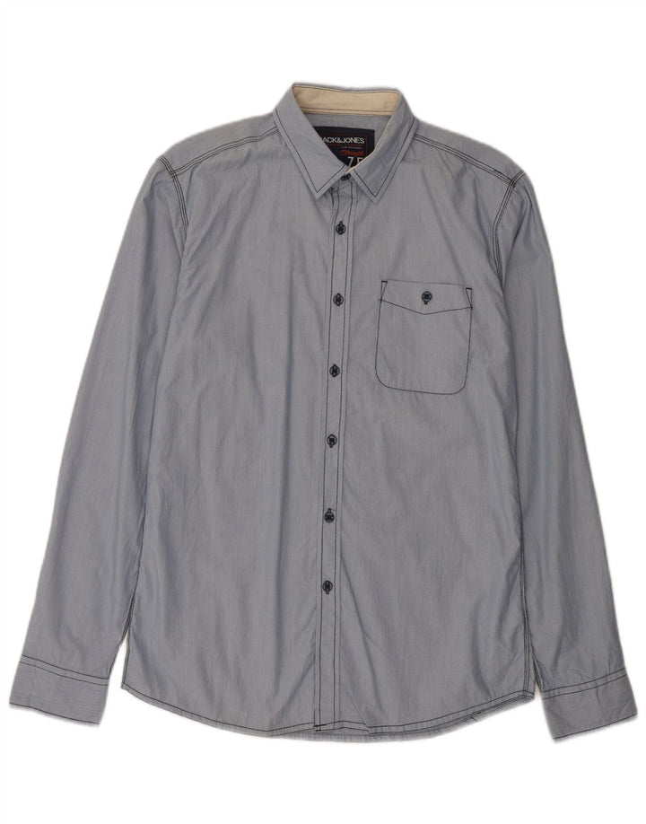 Camicia grafica da uomo Jack & Jones in cotone gessato blu medio