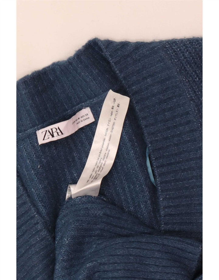 Maglione maglione oversize con scollo a V da donna Zara UK 14 Poliestere blu medio