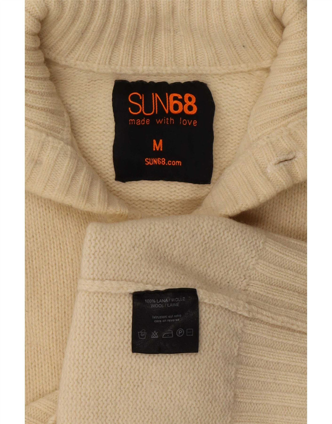 Sun68 maglione cardigan da donna UK 14 medio lana bianco sporco