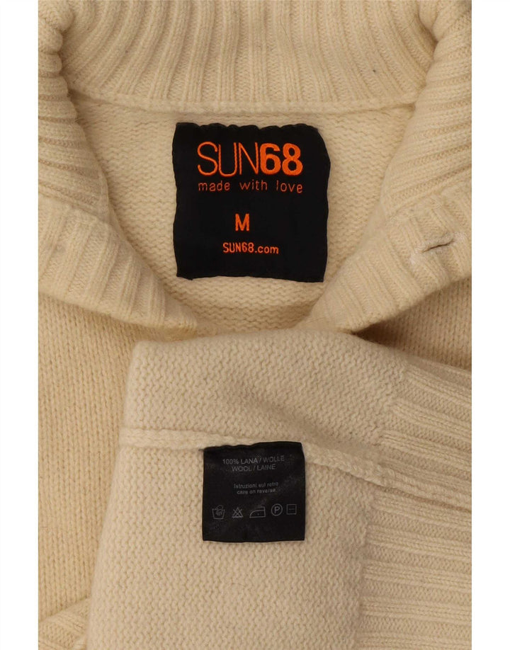 Sun68 maglione cardigan da donna UK 14 medio lana bianco sporco