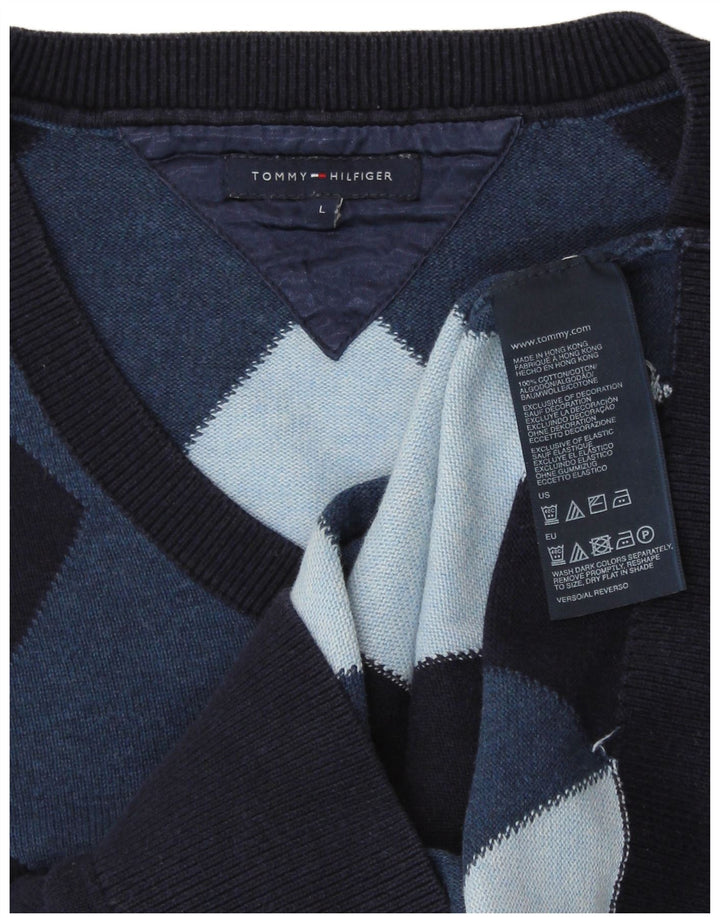 TOMMY HILFIGER Maglione da donna con scollo a V UK 14 Large Blu Navy
