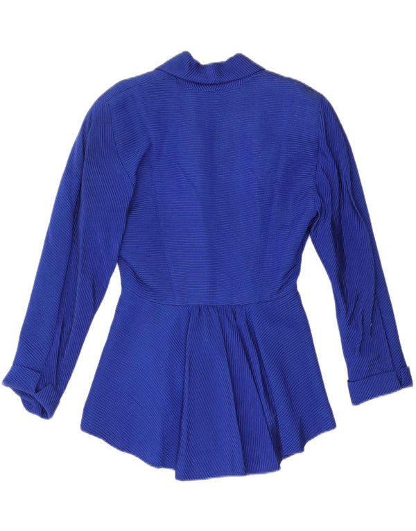 Giacca blazer da donna VINTAGE UK 12 Cotone gessato blu medio
