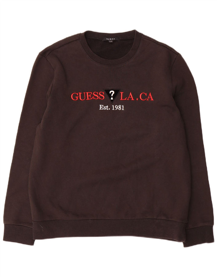 Guess Felpa con grafica da uomo Maglione UK 42 Large Nero Cotone