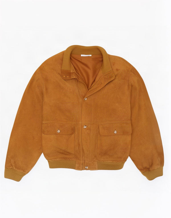 Giubbotto bomber vintage in pelle scamosciata da uomo IT 56 3XL in pelle beige