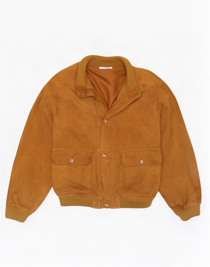 Giubbotto bomber vintage in pelle scamosciata da uomo IT 56 3XL in pelle beige