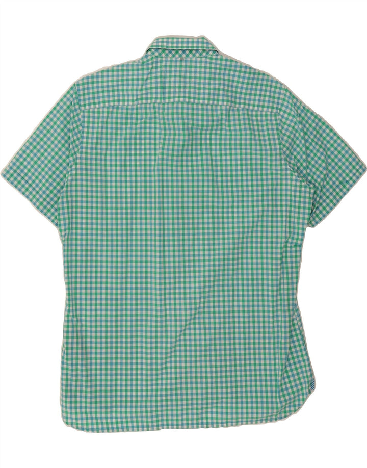TOMMY HILFIGER Mens Custom Fit Short Sleeve Shirt Large Green Gingham