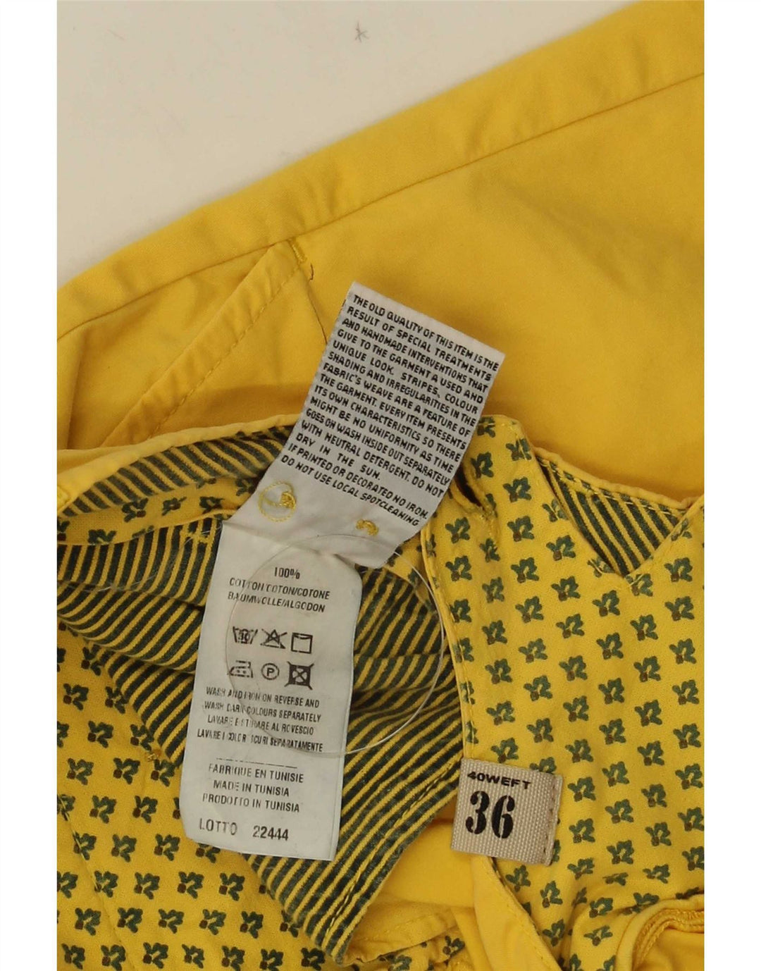 Pantaloncini chino da uomo 40Weft W36 grandi in cotone giallo