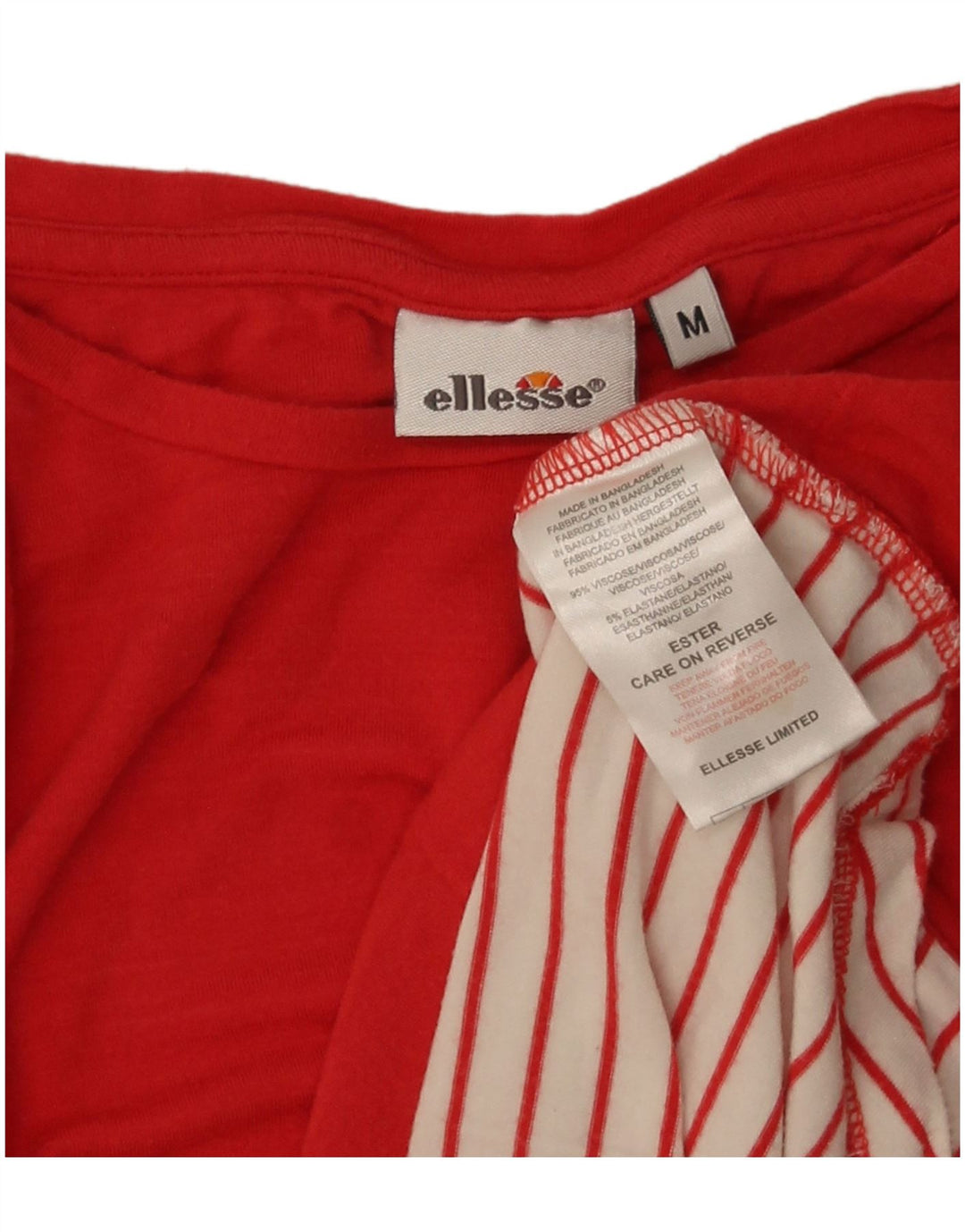T-shirt da donna Ellesse Top UK 14 viscosa a righe rosse medie