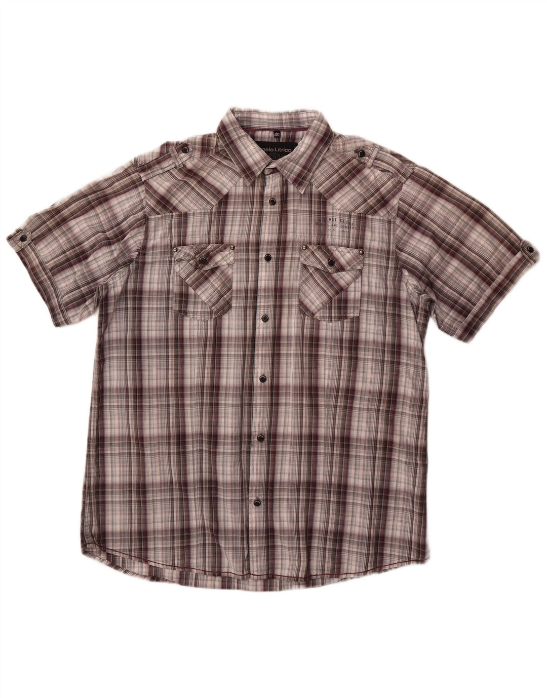 Angelo Litrico Camicia da uomo a maniche corte taglia 41/42 a quadri grigi grandi