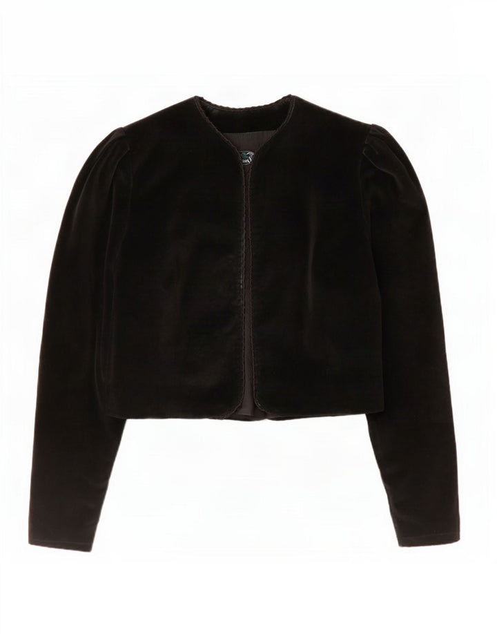Giacca Bolero vintage da donna in velluto aperto IT 40 piccola in cotone nero