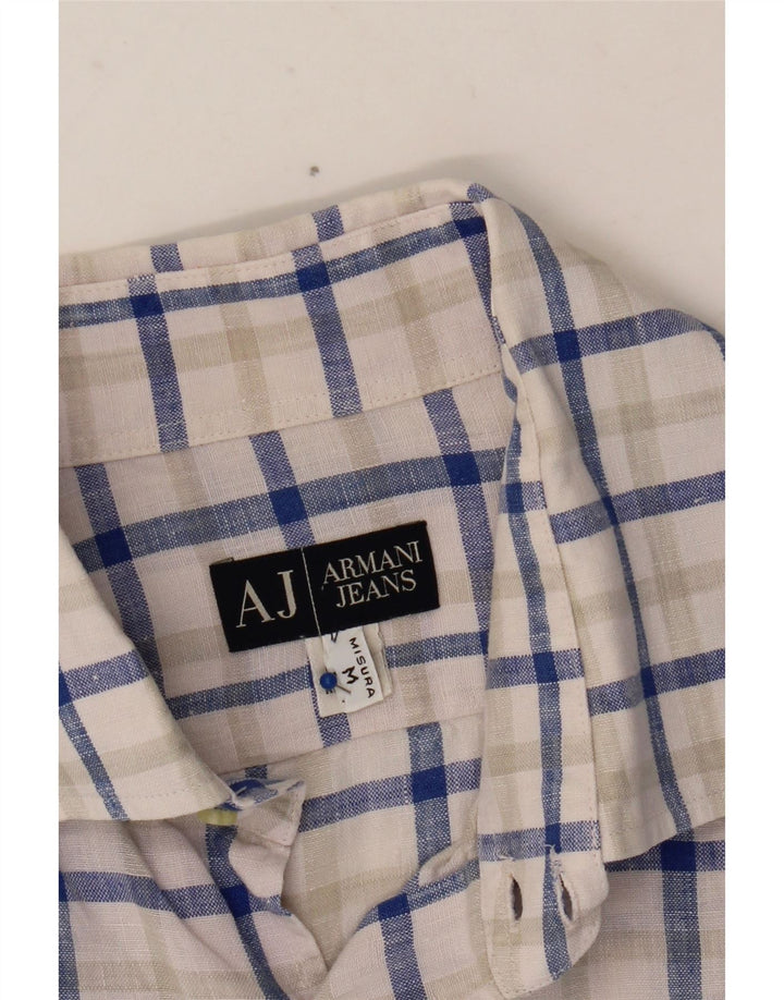 ARMANI JEANS Camicia da Uomo in Lino a Quadri Blu Medio