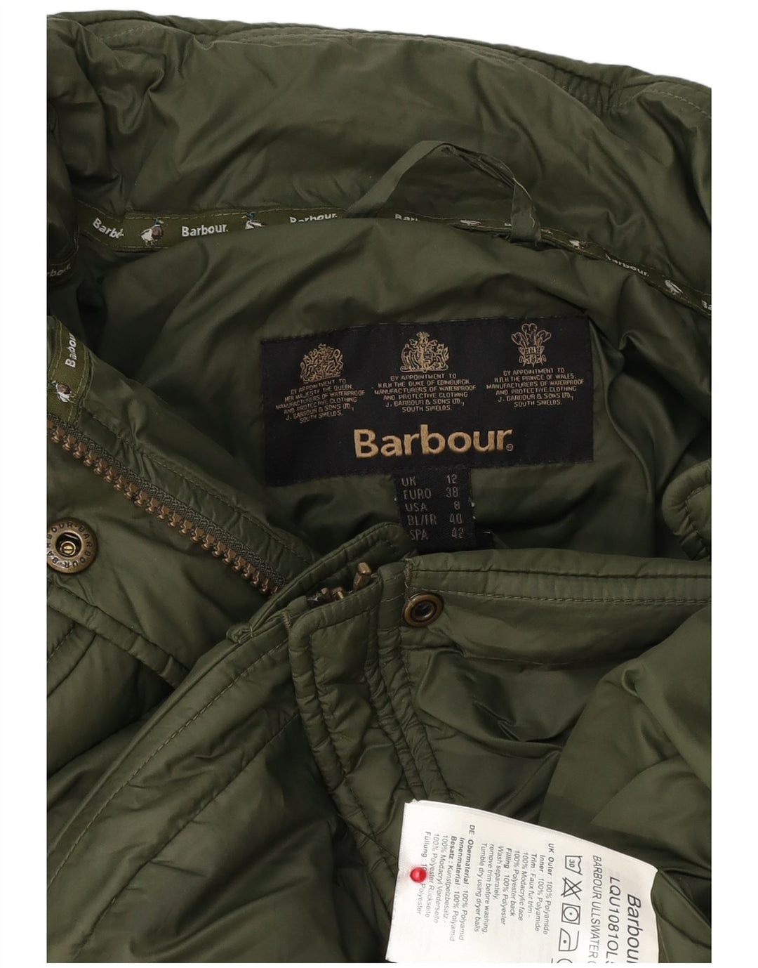 Giacca imbottita con cappuccio da donna Barbour UK 12 poliestere verde medio