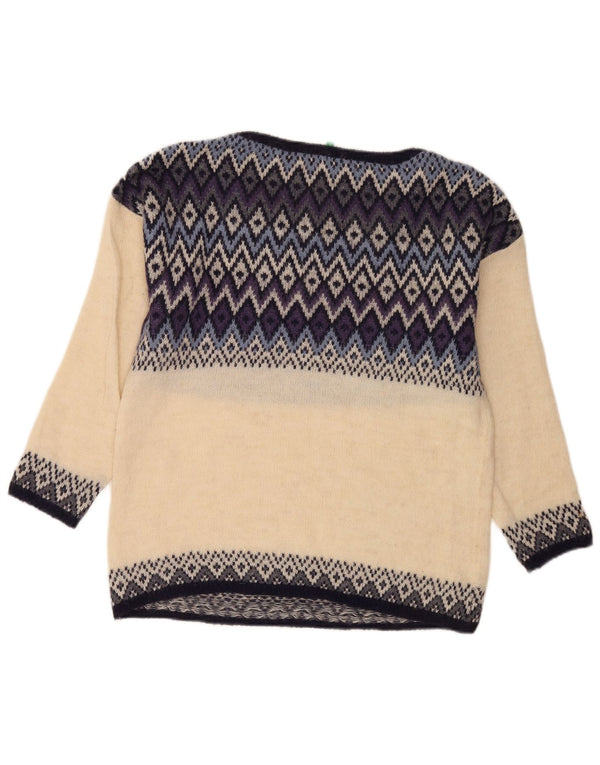 Maglione da donna con scollo a barca Benetton UK 14 Large Off White Fair Isle