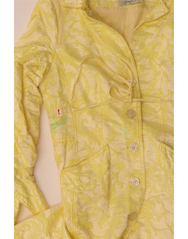 VINTAGE Womens Overcoat IT 42 Medium Yellow Paisley Lurex