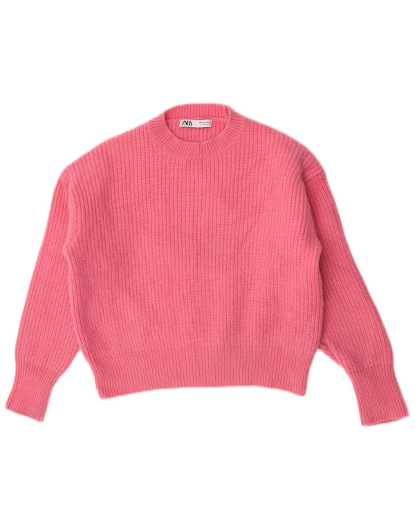 Maglione corto girocollo da donna Zara UK 14 Lana rosa medio