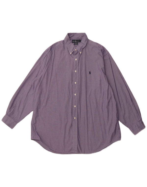 RALPH LAUREN Camicia da uomo Yarmouth vestibilità ampia taglia 17 XL gessato viola