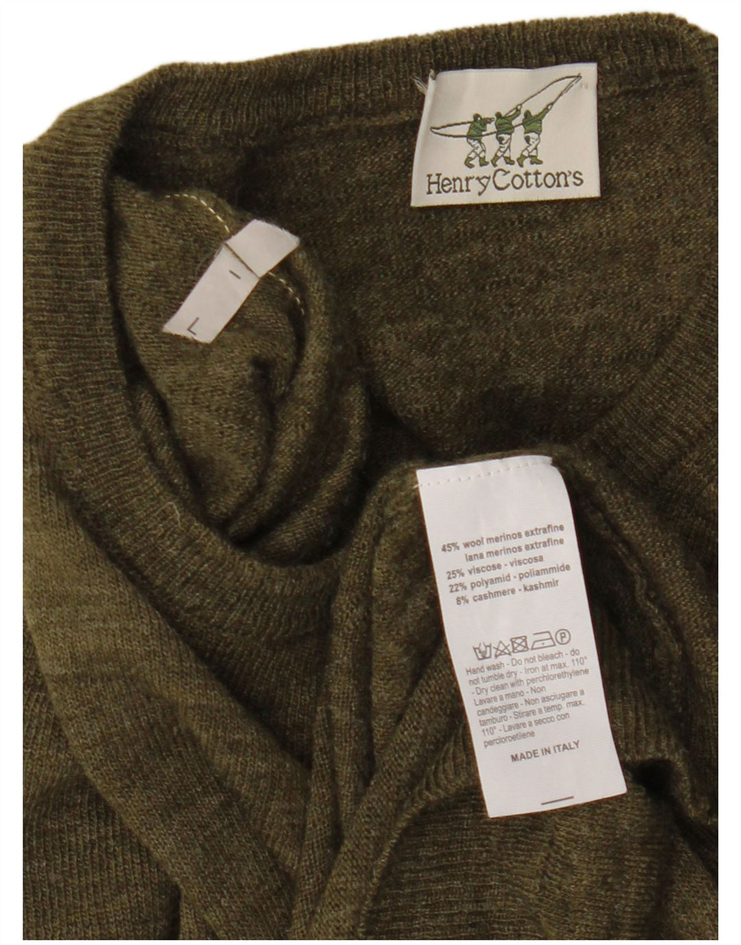 Maglione maglione girocollo da uomo Henry Cottons grande lana kaki
