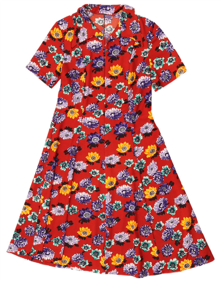 Abito a trapezio vintage da donna UK 14 medio rosso floreale