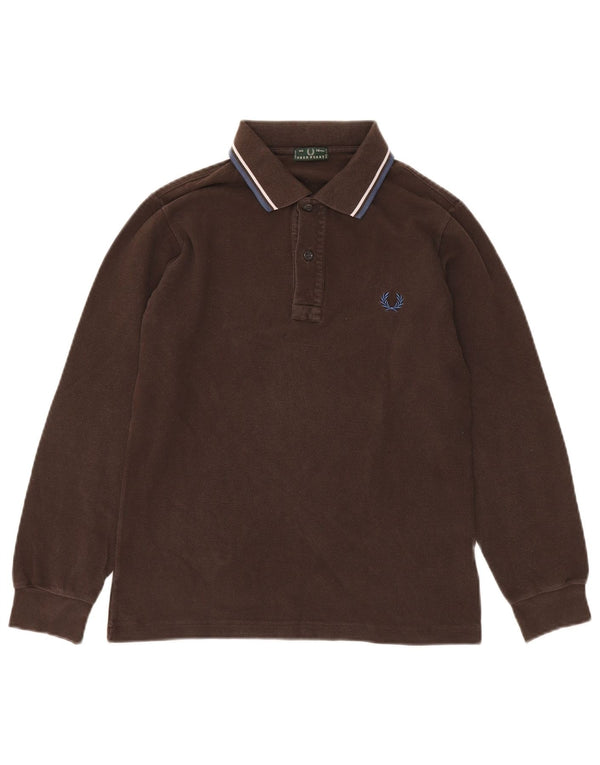 FRED PERRY Boys Long Sleeve Polo Shirt 13-14 Years Brown Cotton