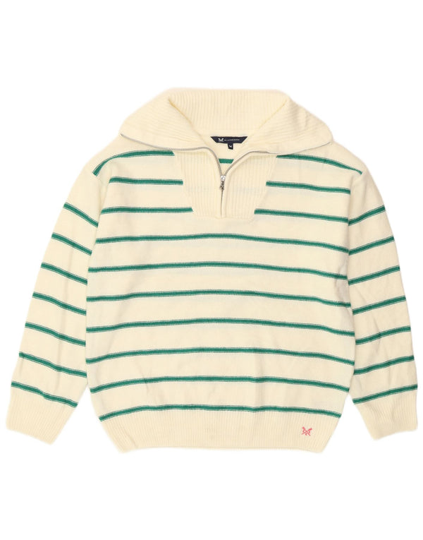 Crew Clothing Maglione da donna con collo con zip UK 14 Grandi righe bianco sporco