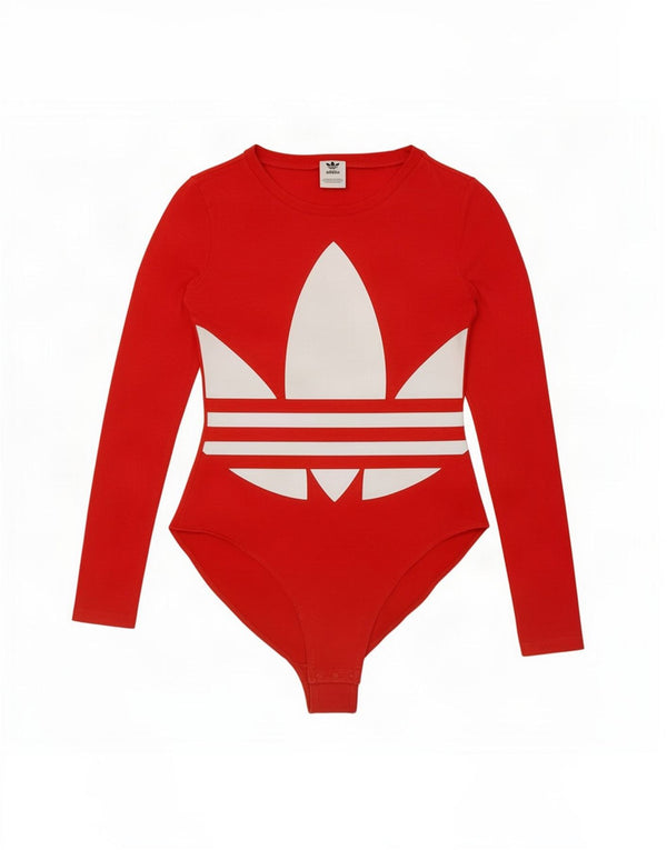 Body grafico a maniche lunghe da donna Adidas UK 10 piccolo cotone rosso