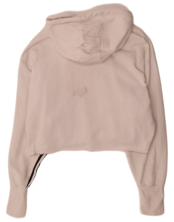 Adidas Womens Crop Graphic Oversized Hoodie Jumper UK 16 Large White Cotton
