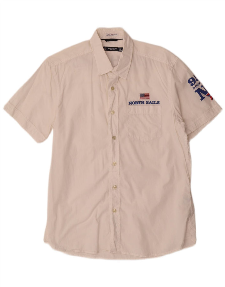 Camicia a maniche corte grafica da uomo North Sails grande in cotone bianco