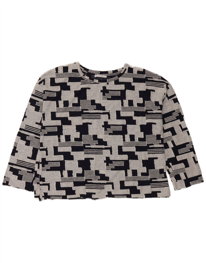 Top Zara da donna manica 3/4 UK 14 cotone geometrico blu navy medio