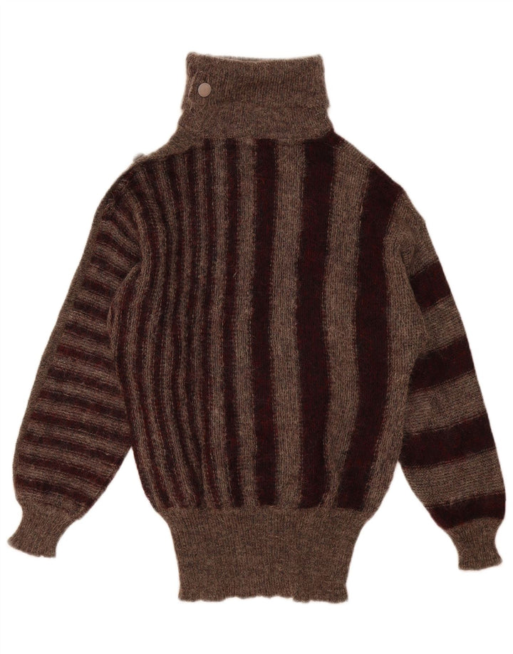 Maglione maglione vintage da donna con collo alto IT 44 a righe marrone medio