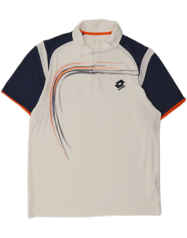 Polo grafica da uomo Lotto Large in poliestere color block bianco